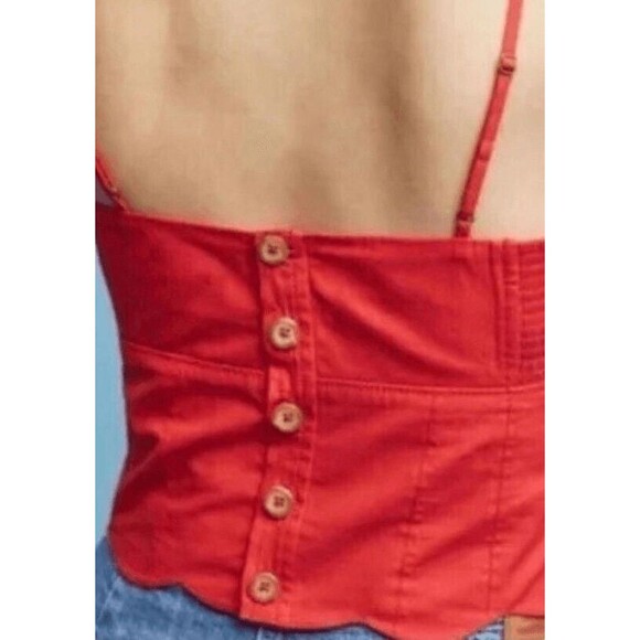 NWOT Anthropologie MAEVE Women's Red Bo Scalloped Buttons Back Cotton Red Top 14 - Picture 8 of 8
